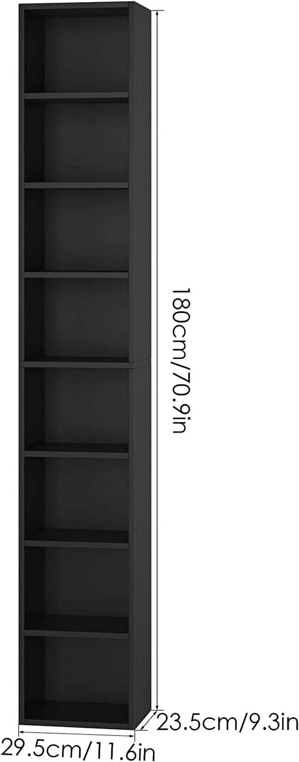 8-Tier Tall Narrow Media Storage Cabinet with Adjustable Shelves, Black I3937