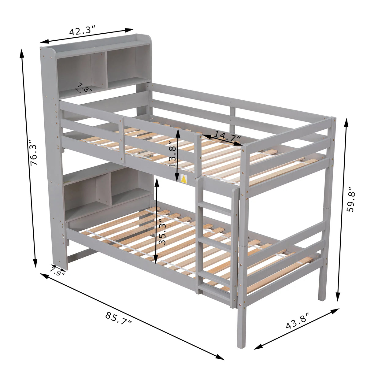 Twin over Twin Wood Bunk Bed with Storage Headboard I21594