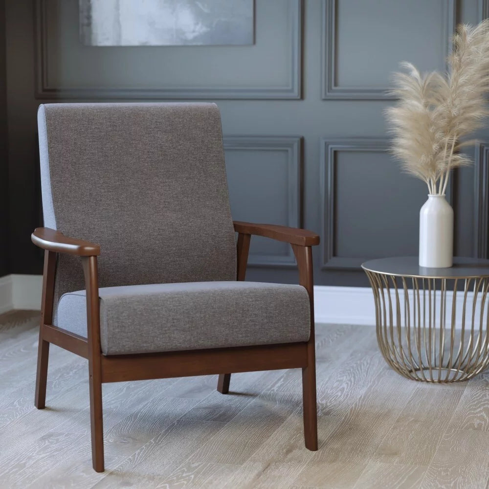 Dark Gray Faux Linen Arm Chair with Wooden Frame C372