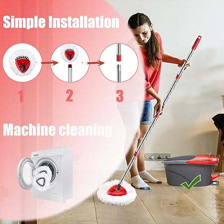Spin Mop Head Base Handle Replacement with 2 Microfiber Refills and Triangle Mop Head Cover F285016