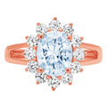 Oval Cut Blue Simulated Diamond 18k Rose Gold Halo Ring Size 6.75 O6388