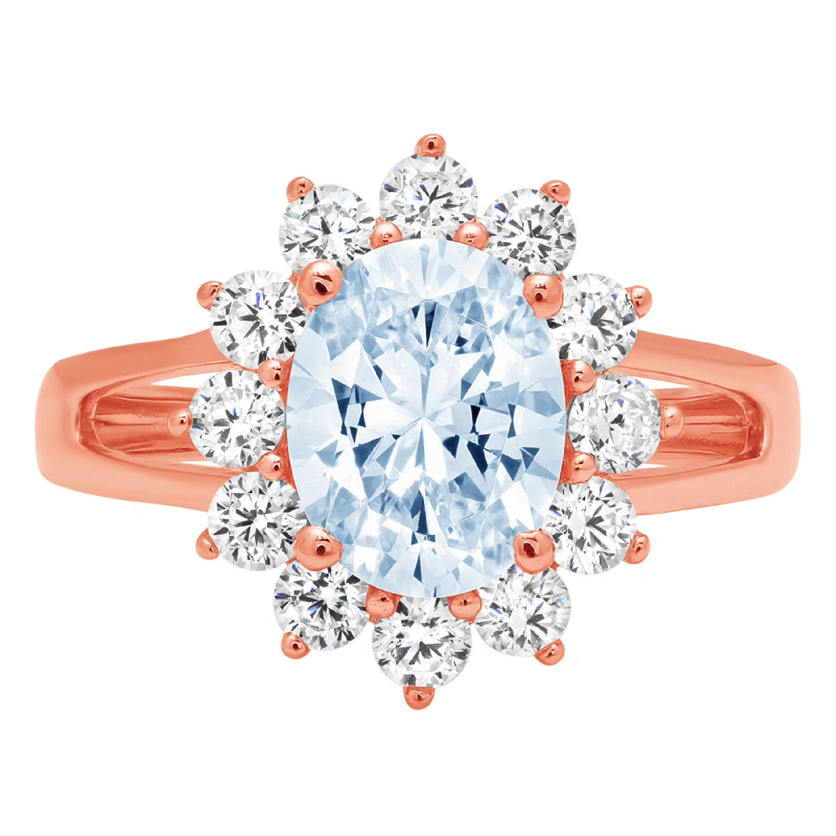 Oval Cut Blue Simulated Diamond 18k Rose Gold Halo Ring Size 6.75 O6388