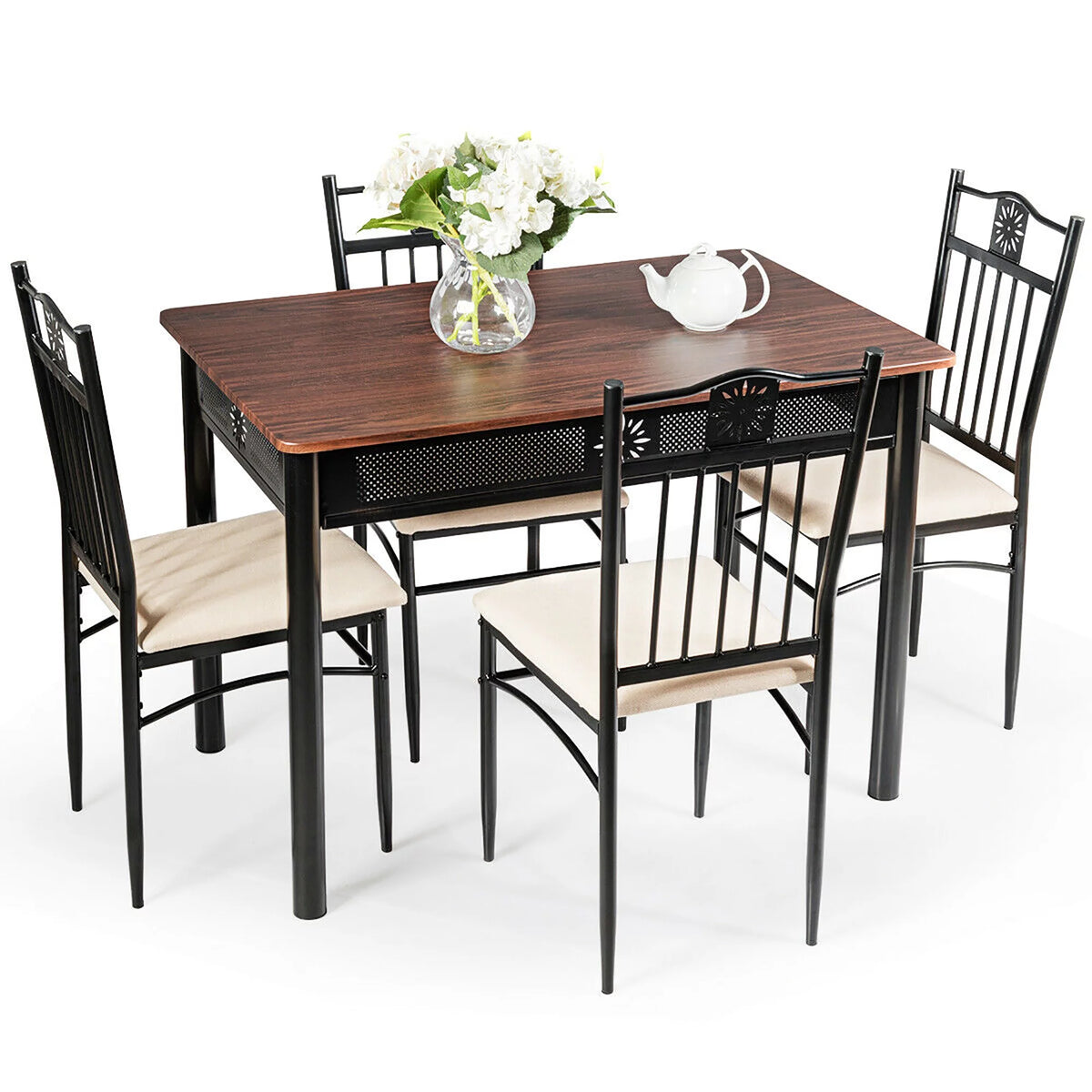 5 Piece Wood Metal Dining Set Y8562