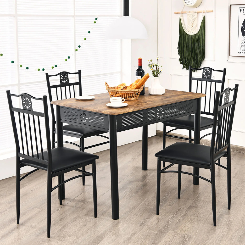 5 Piece Wood Metal Dining Set Y8562