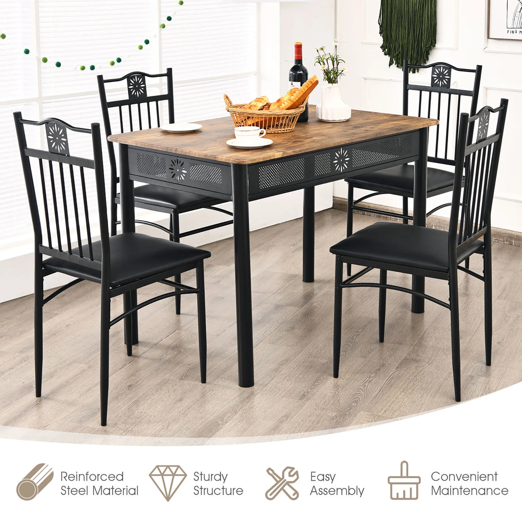 5 Piece Wood Metal Dining Set Y8562