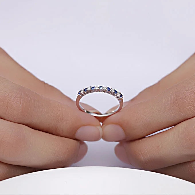 Diamond and Sapphire Wedding Band on 10k White Gold J83094