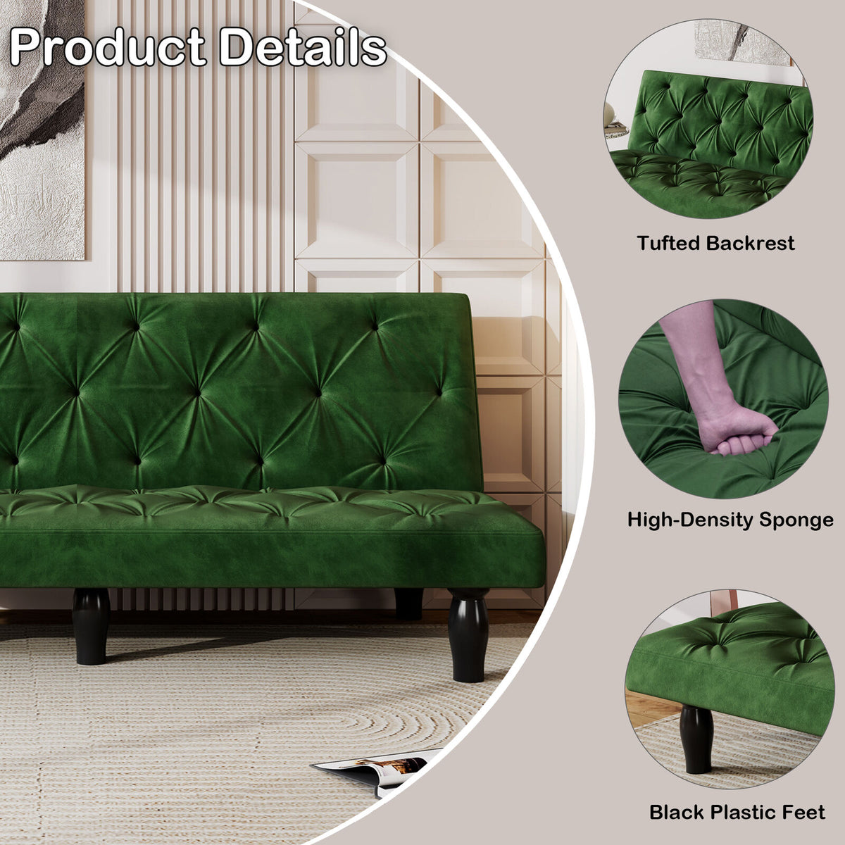 Green Velvet Sofa Bed Q274