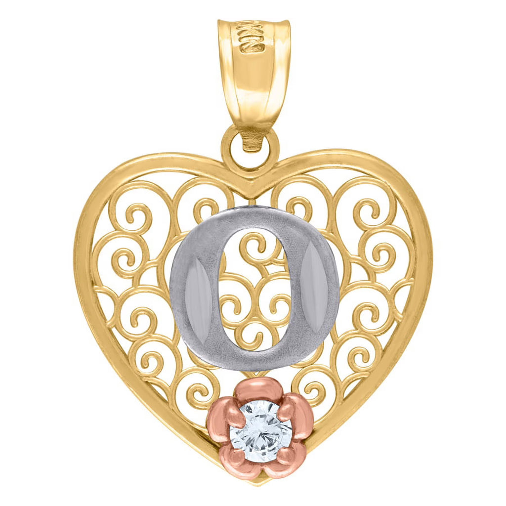 Tri color Gold Love Heart Letter O Charm Pendant Necklace M983