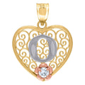 Tri color Gold Love Heart Letter O Charm Pendant Necklace M983