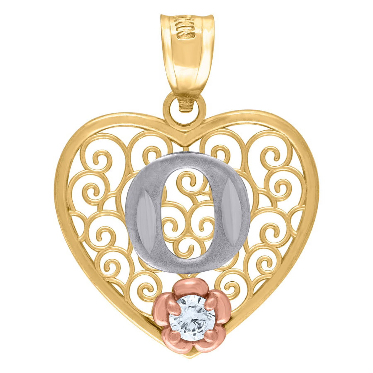 Tri color Gold Love Heart Letter O Charm Pendant Necklace M983