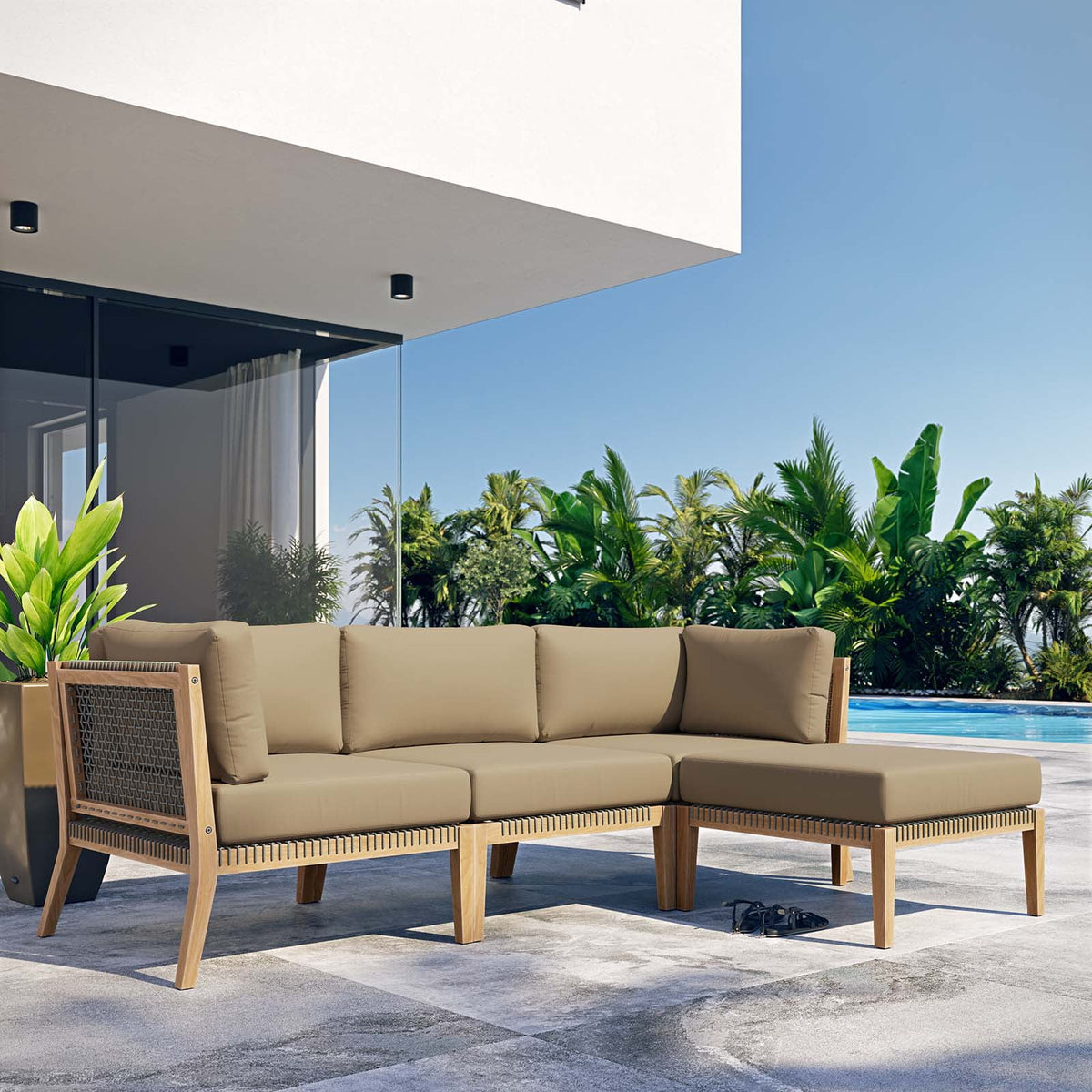 Teak Wood 4-Piece Sectional Sofa Y17220