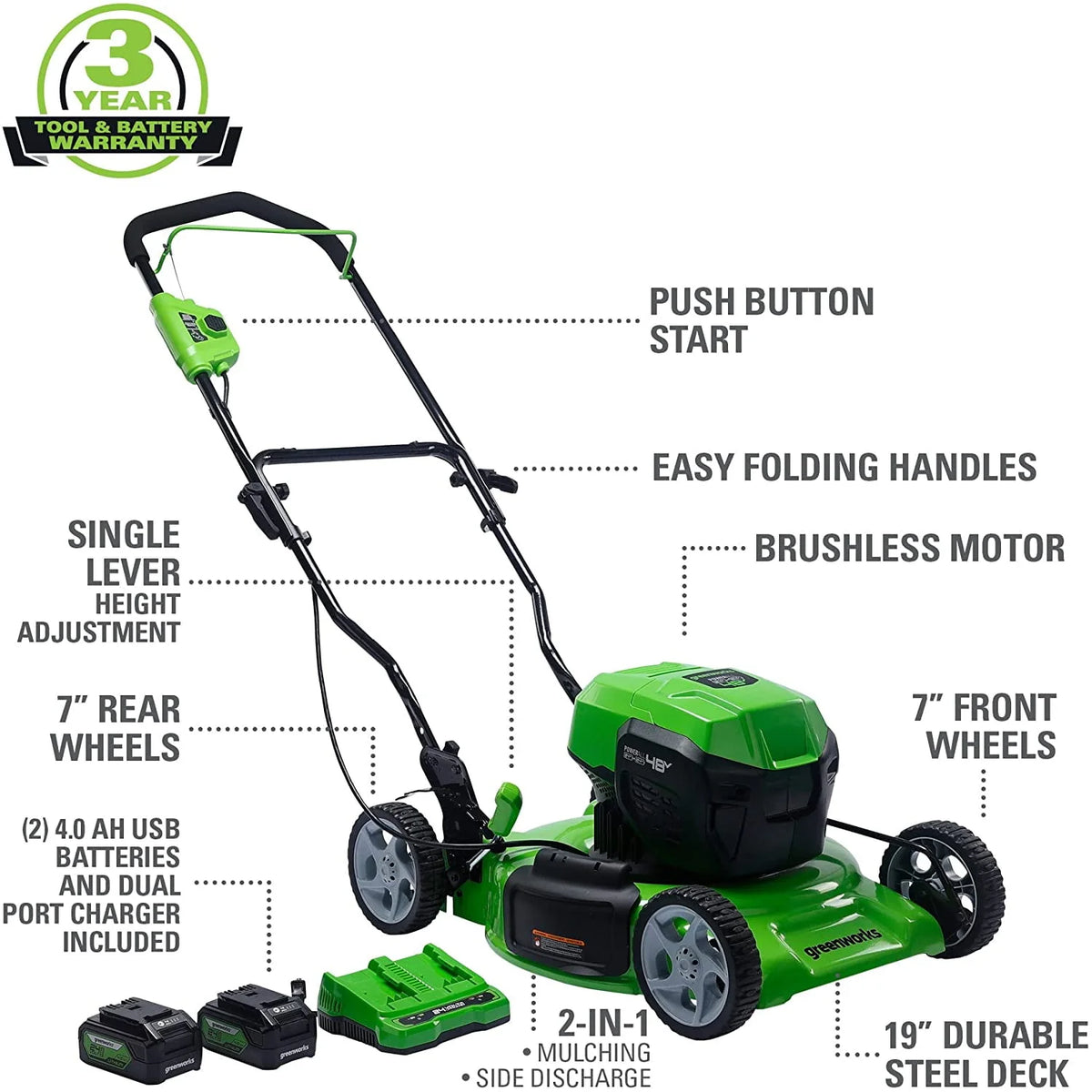 19 Brushless Push Lawn Mower with Batteries and Charger I477867