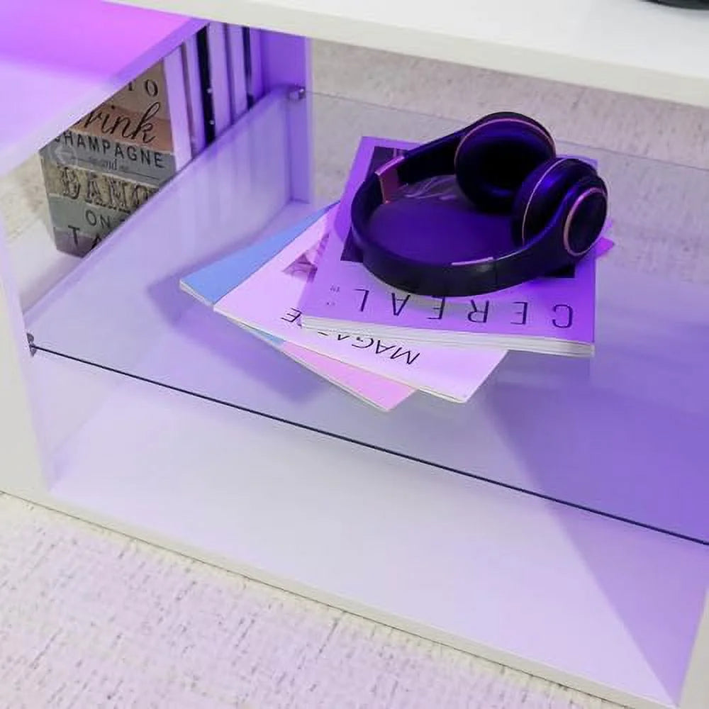 LED Coffee Table with 3 Tiers High Gloss White I82320
