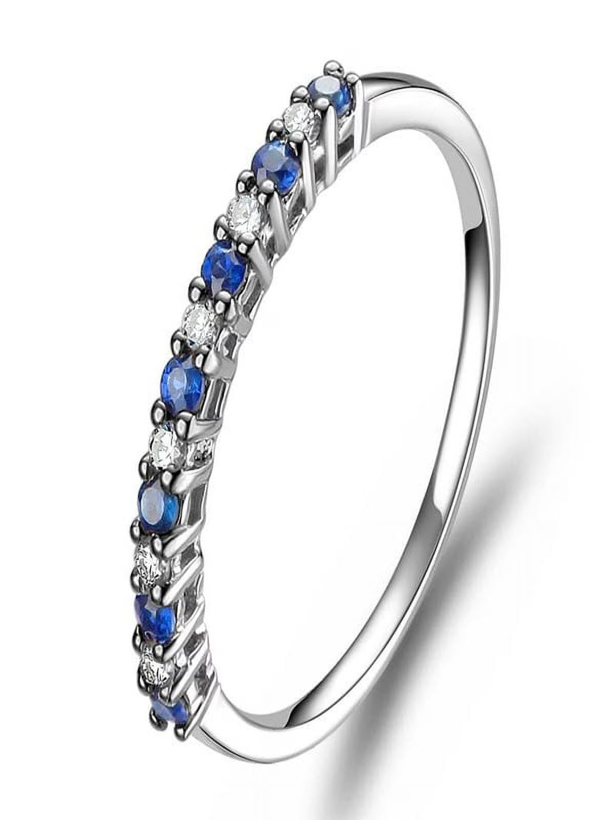 Diamond and Sapphire Wedding Band on 10k White Gold J83094