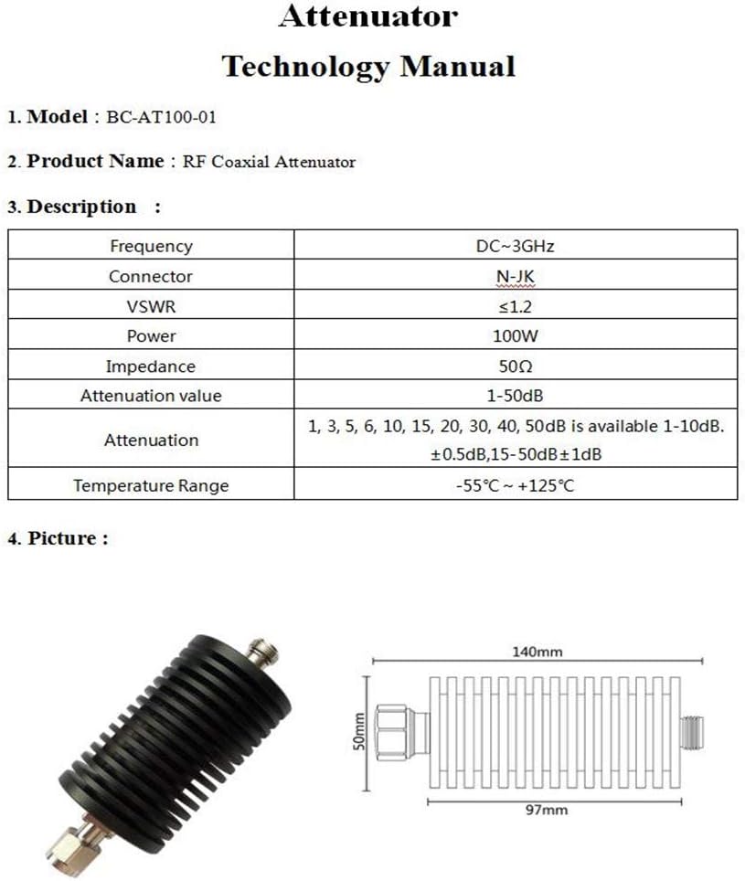 100W N Connector RF Attenuator 10db F653