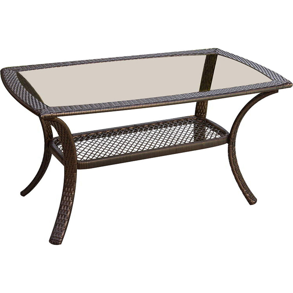 2-Piece Steel Outdoor Patio Deep Seating Set with Brown Wicker, Sofa, Avocado Green Cushions, 2 Pillows and Glass Top Rectangular Coffee Table S9067