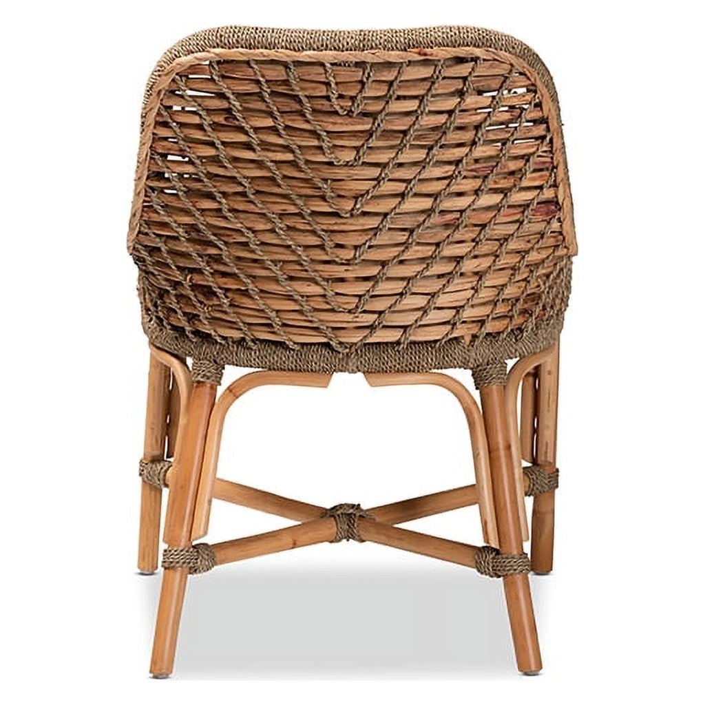 Natural Brown Woven Rattan Dining Side Chair With Cushion R816214