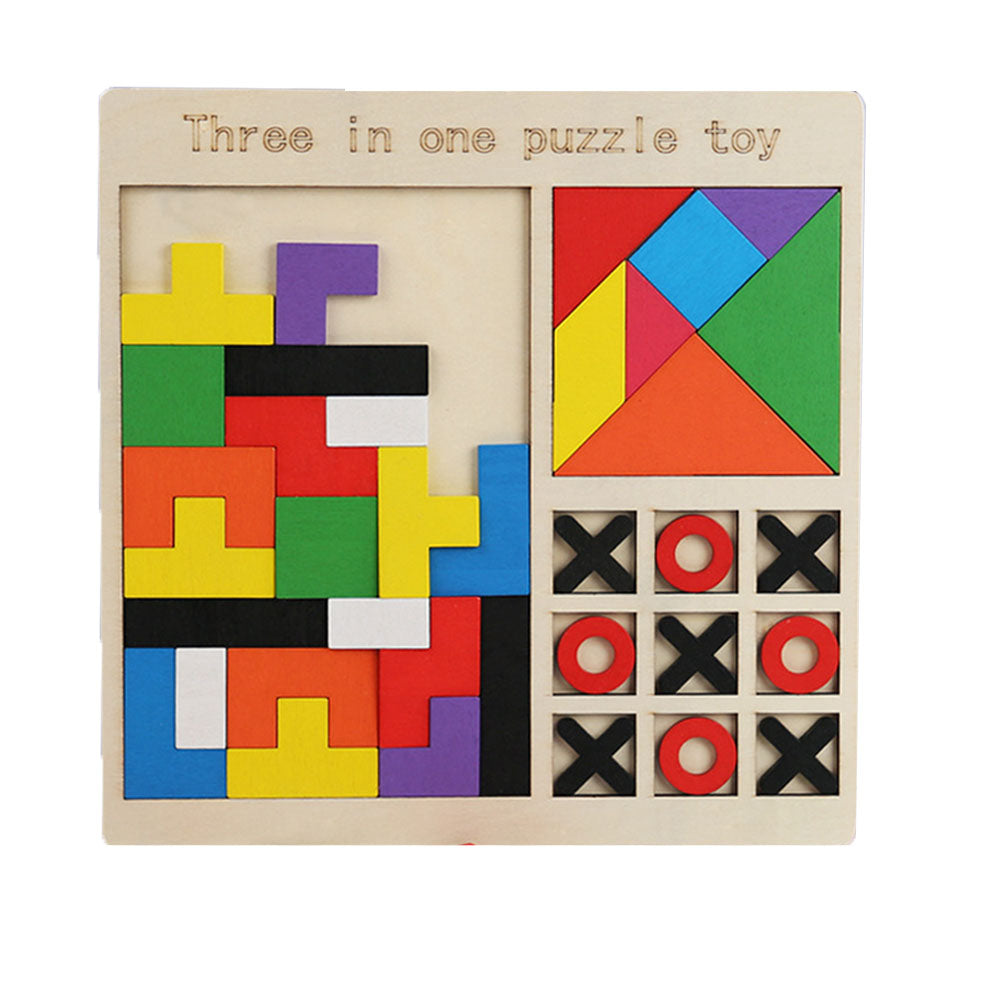 Wooden Blocks Puzzle Brain Teasers Toy, Tic Tac Toe Board Game Toy, Tangram Puzzle Toy Y1858