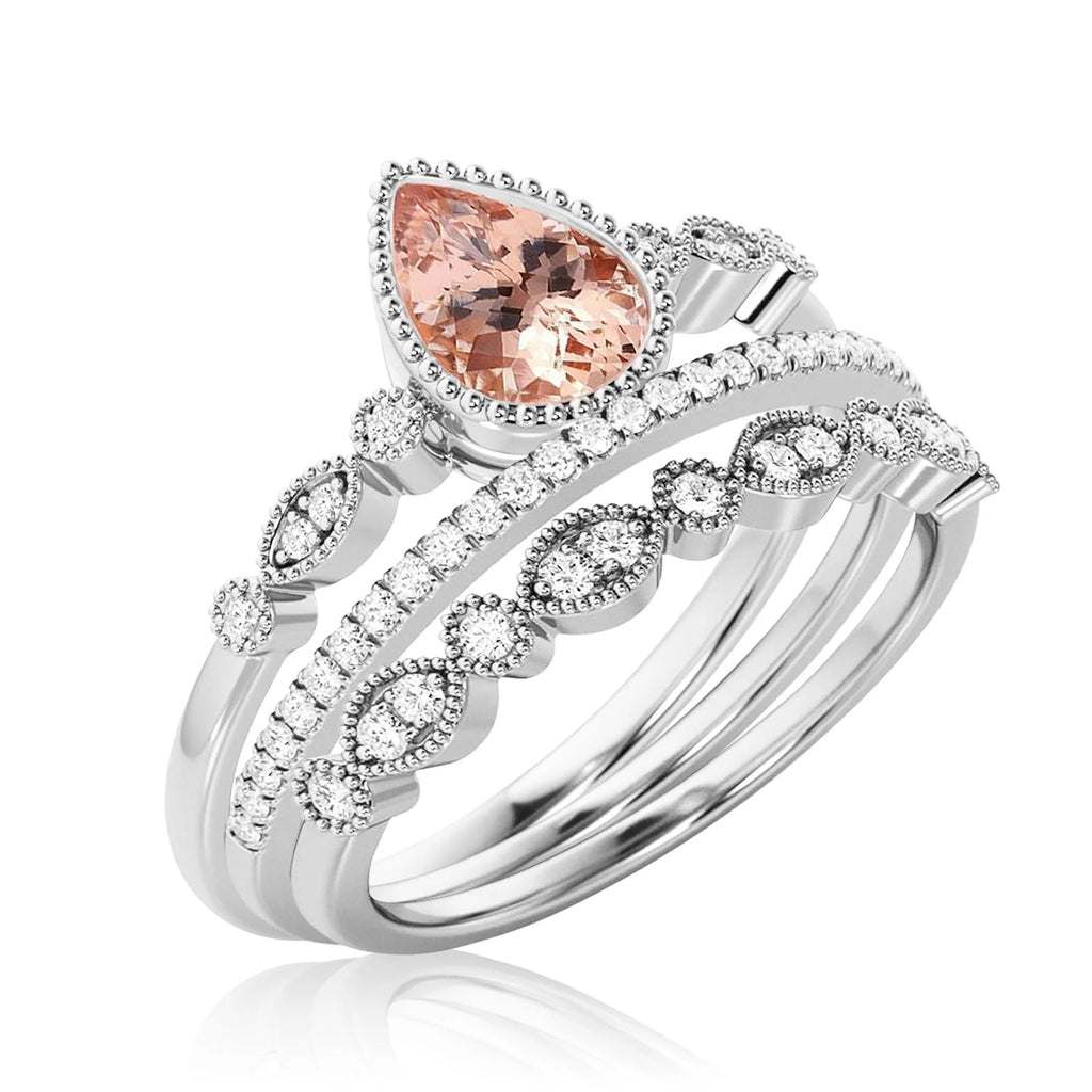 2.25 Carat Pear Cut Morganite And Diamond Moissanite Engagement Ring in 10k Solid White Gold X2497