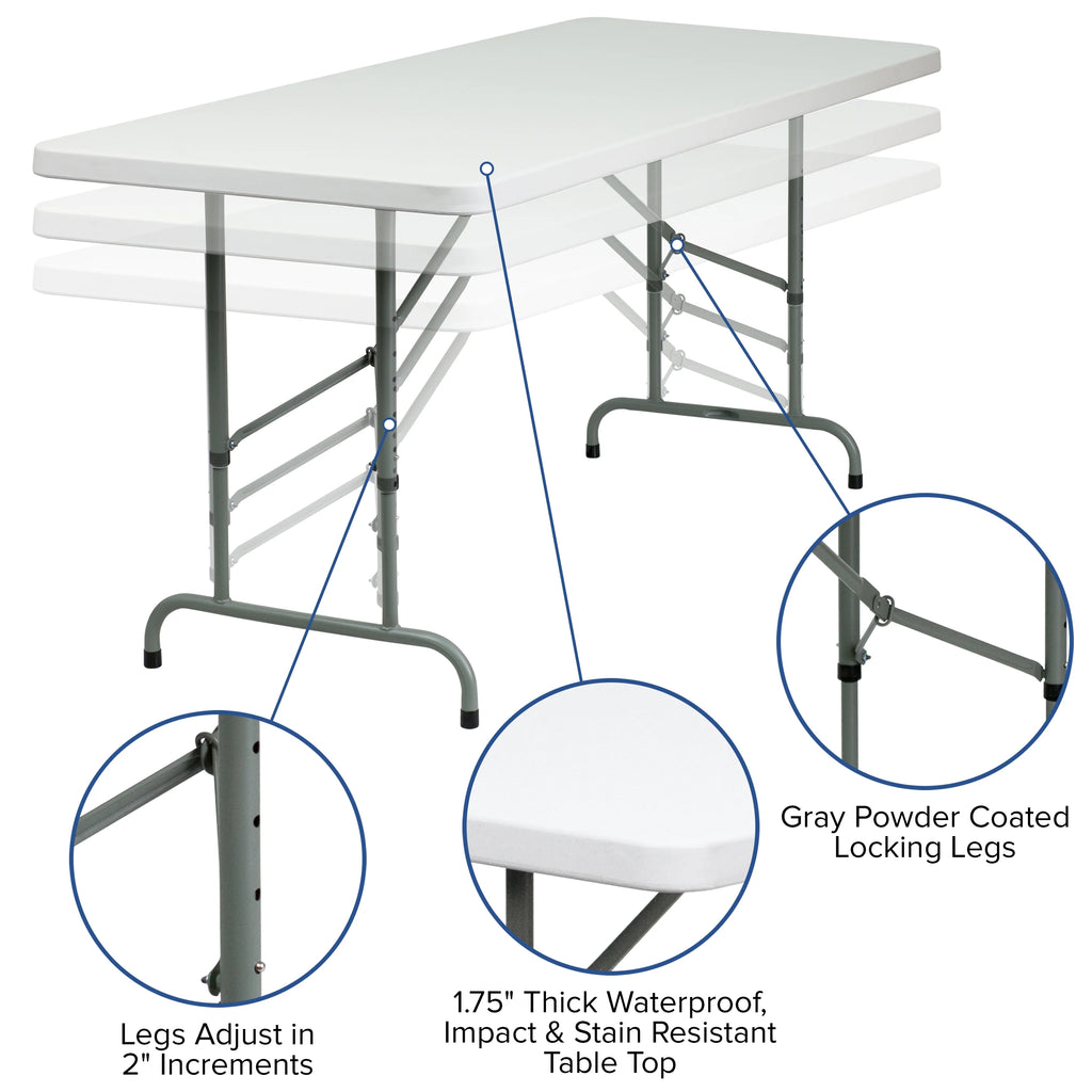 6-Foot Height Adjustable Granite White Plastic Folding Table R2920