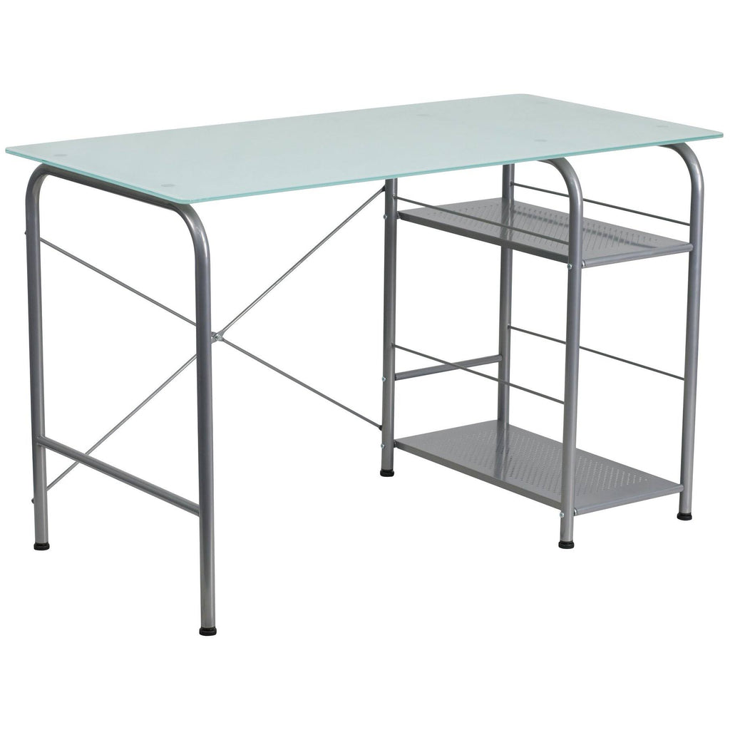 Glass Computer Desk with Open Storage B51215