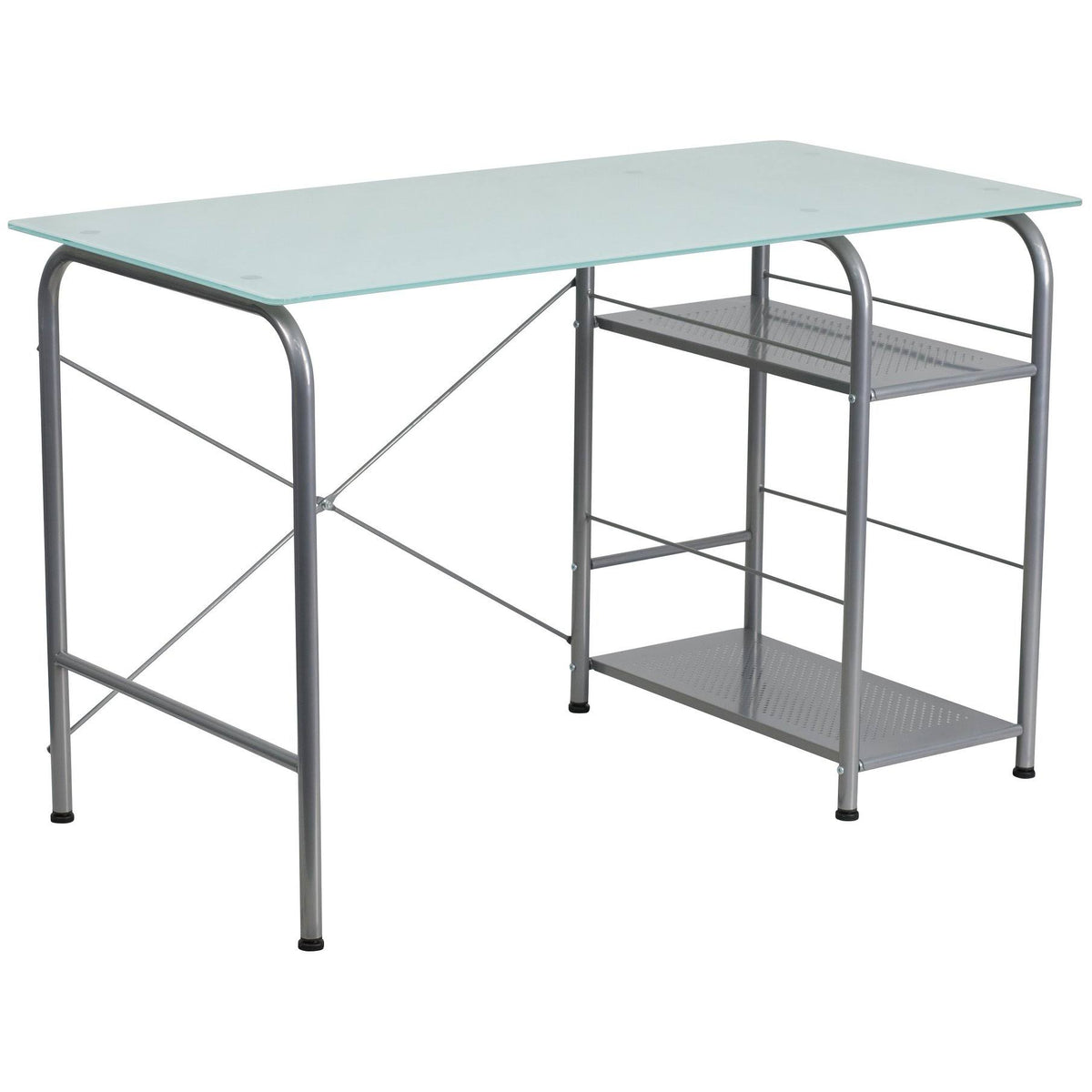 Glass Computer Desk with Open Storage B51215