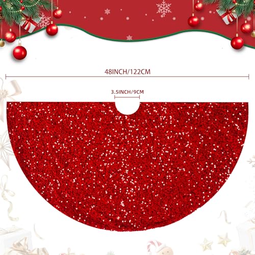 48 Inch Red Sequin Christmas Tree Skirt T834