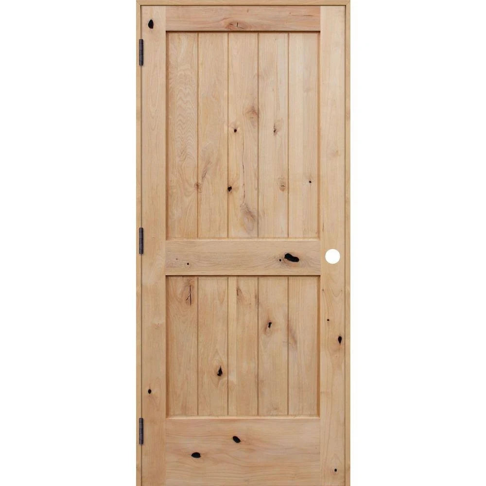 Rustic Unfinished 2-Panel Solid Core Knotty Alder Wood Single Prehung Interior Door D34303