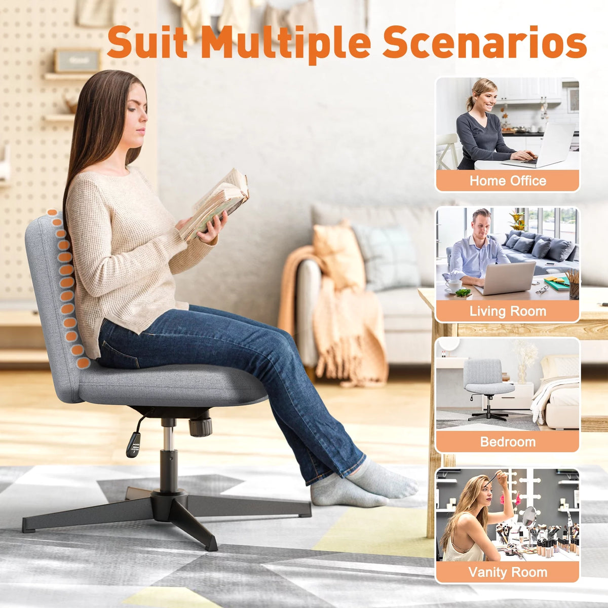 Cross Legged Armless Swivel Adjustable Fabric Office Chair G82693