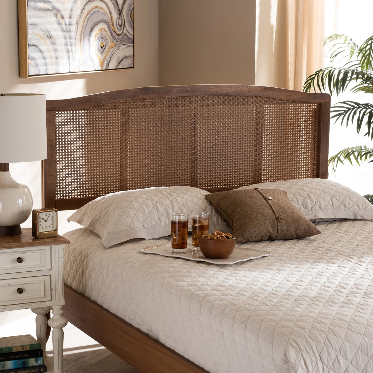 Wood and Synthetic Rattan Headboard King G9841