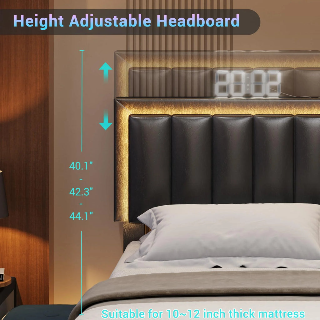 King Size Upholstered Platform Bed Frame with 4 Storage Drawers and Adjustable Headboard R321