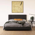 Black Faux Leather Upholstered Platform Bed With Tufted Headboard O384