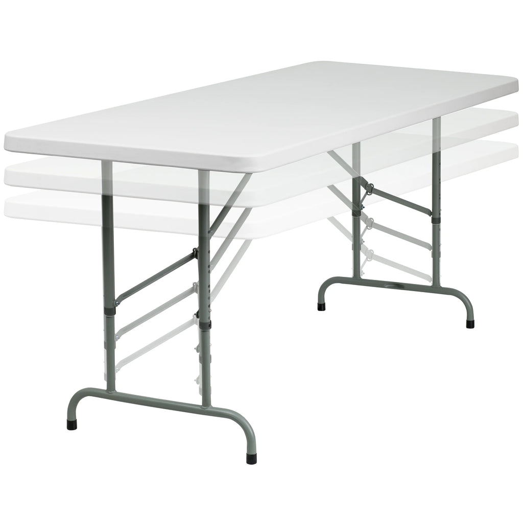 6-Foot Height Adjustable Granite White Plastic Folding Table R2920