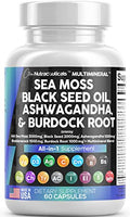 Sea Moss Black Seed Oil Ashwagandha Turmeric Bladderwrack Burdock Vitamin C Vitamin D3 with Elderberry Manuka Dandelion Yellow Dock Iodine Chlorophyll ACV V490080