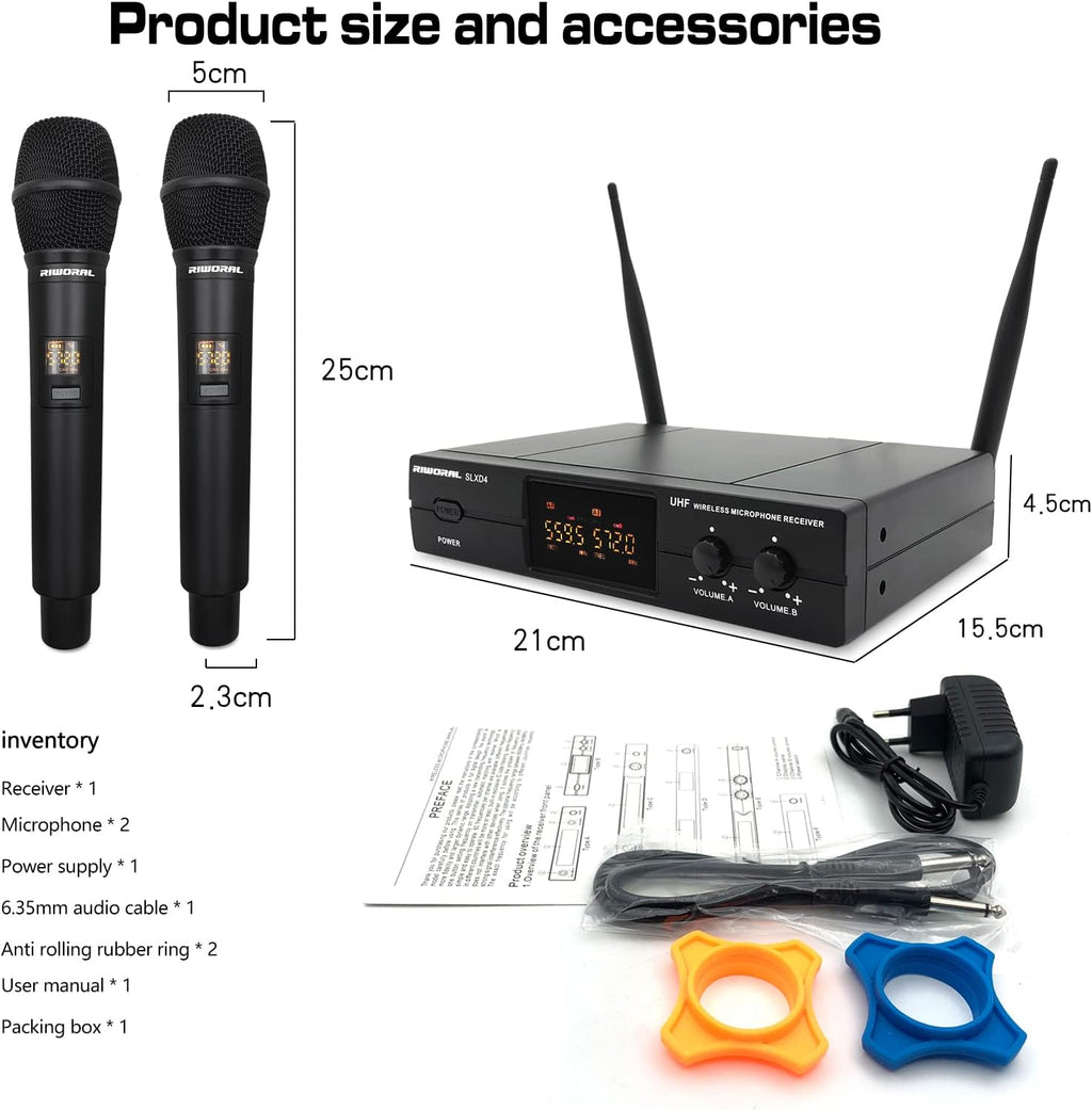 Wireless Microphone System with Dual UHF Cordless Handheld Dynamic Mic K312