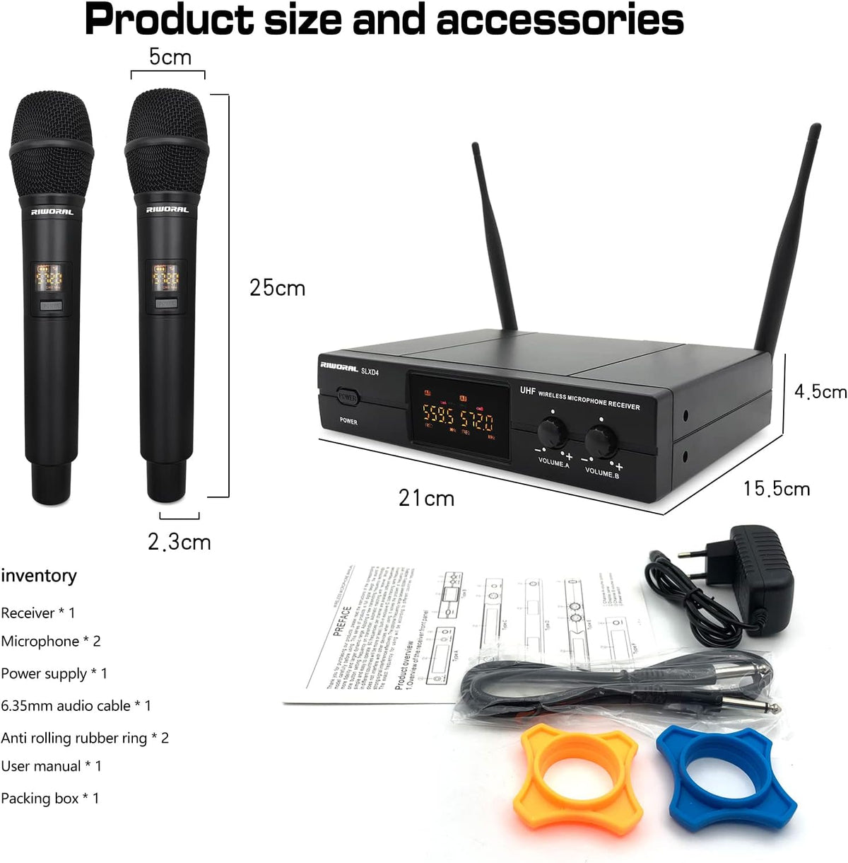 Wireless Microphone System with Dual UHF Cordless Handheld Dynamic Mic K312