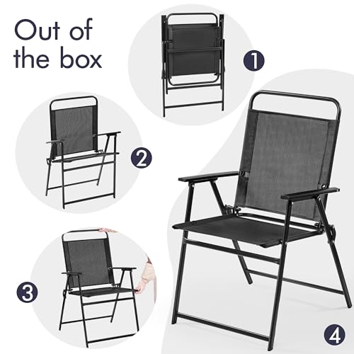 Black Set of 4 Folding Outdoor Chairs with Metal Frame and Armrests A942