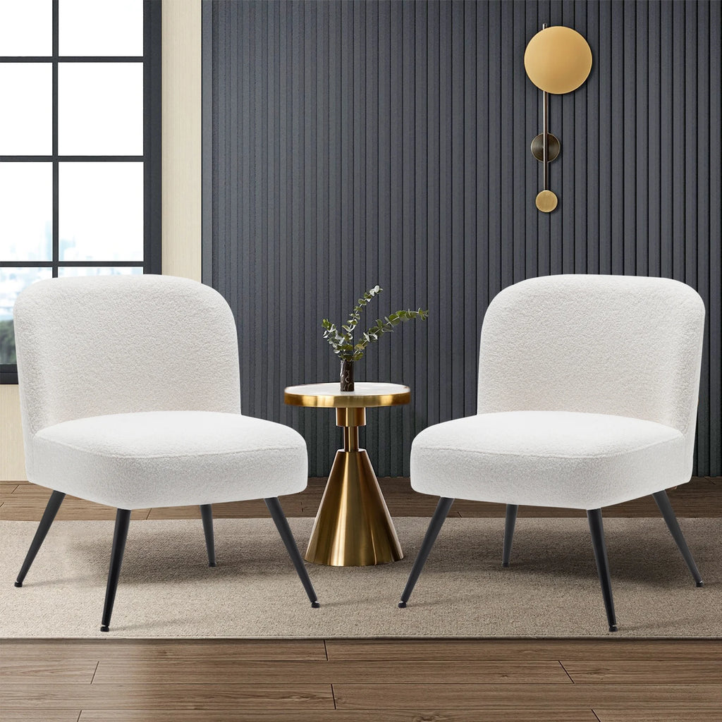 White Faux Leather Accent Chairs Set of 2 with Metal Legs K712