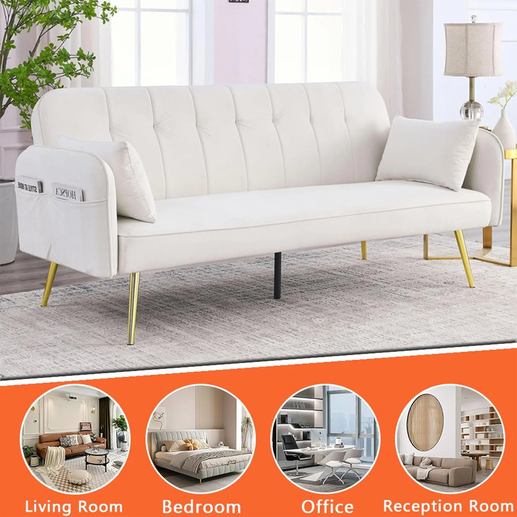 72.5" Velvet Convertible Futon Couch Bed with Storage Side Pockets N1094