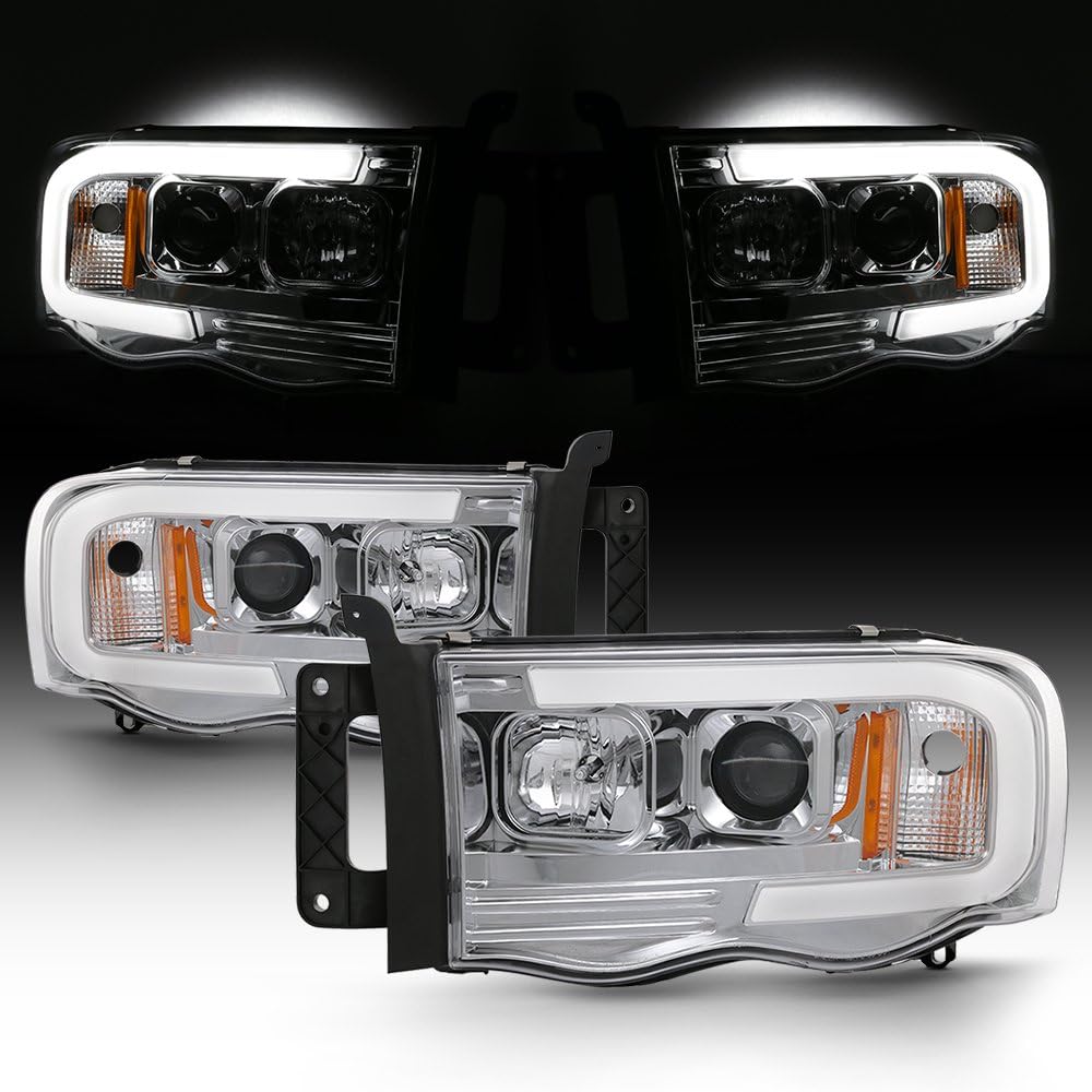 Black LED Tube Projector Headlights Pair M7150