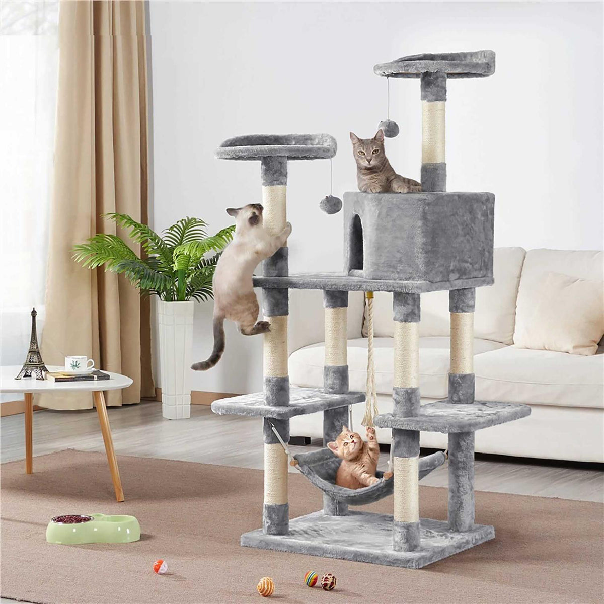 Light Gray Large Cat Tree with Plush Perch T99834