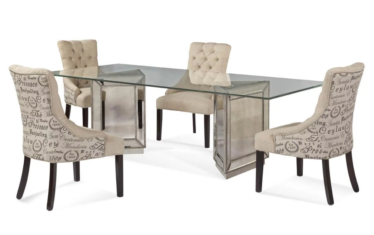 Wood Double Pedestal Dining Table with Glass Top Z486933