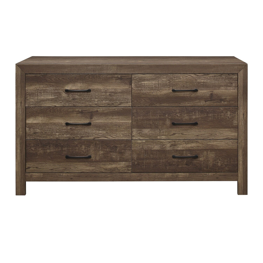 6 Drawer Rustic Wooden Double Dresser with Block Legs L80406