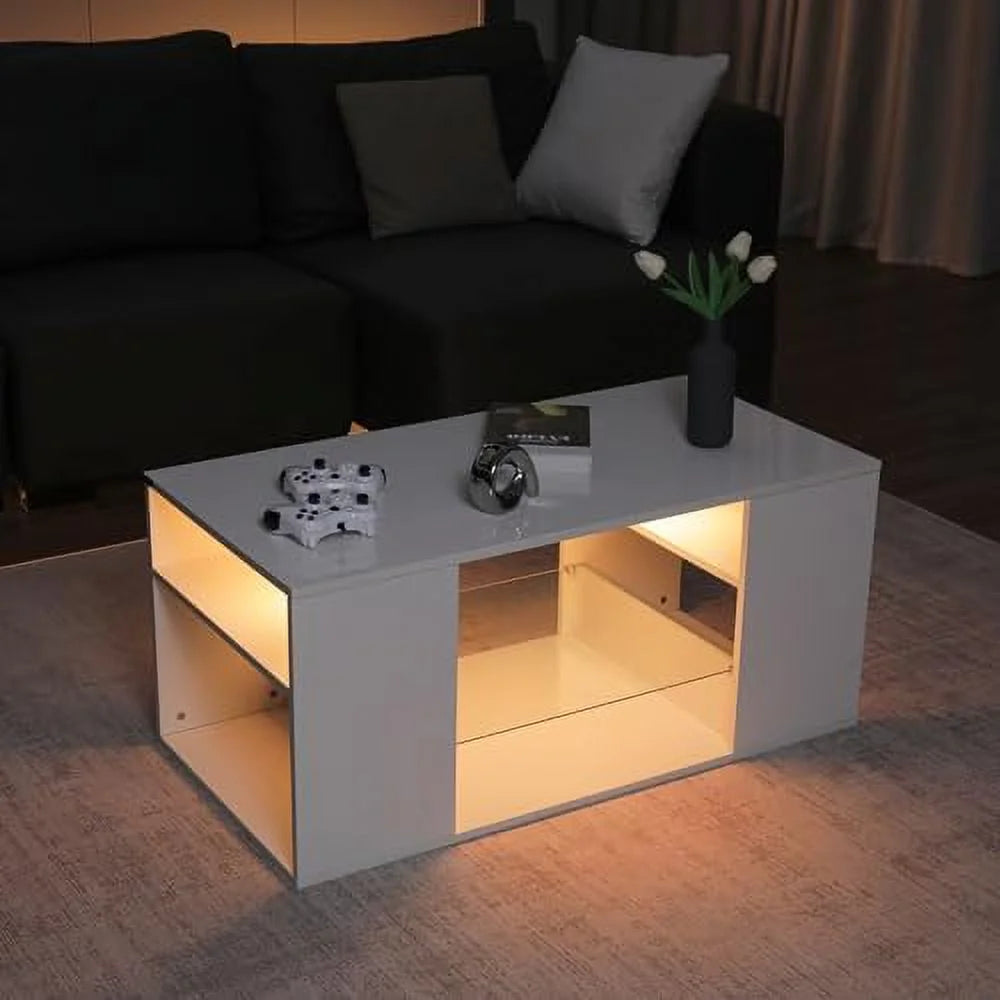 LED Coffee Table with 3 Tiers High Gloss White I82320