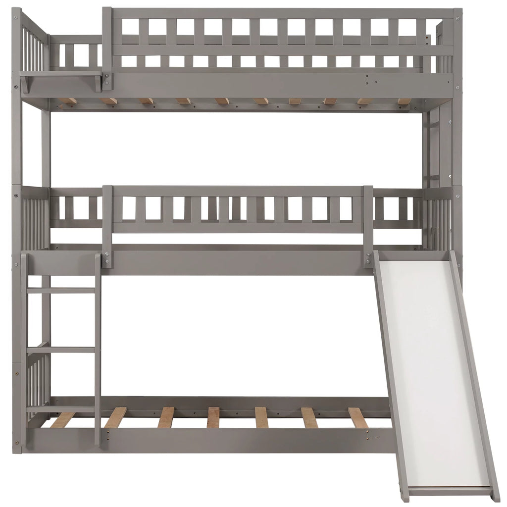 Triple Twin Bunk Bed with Built-in Ladder and Slide Y38321