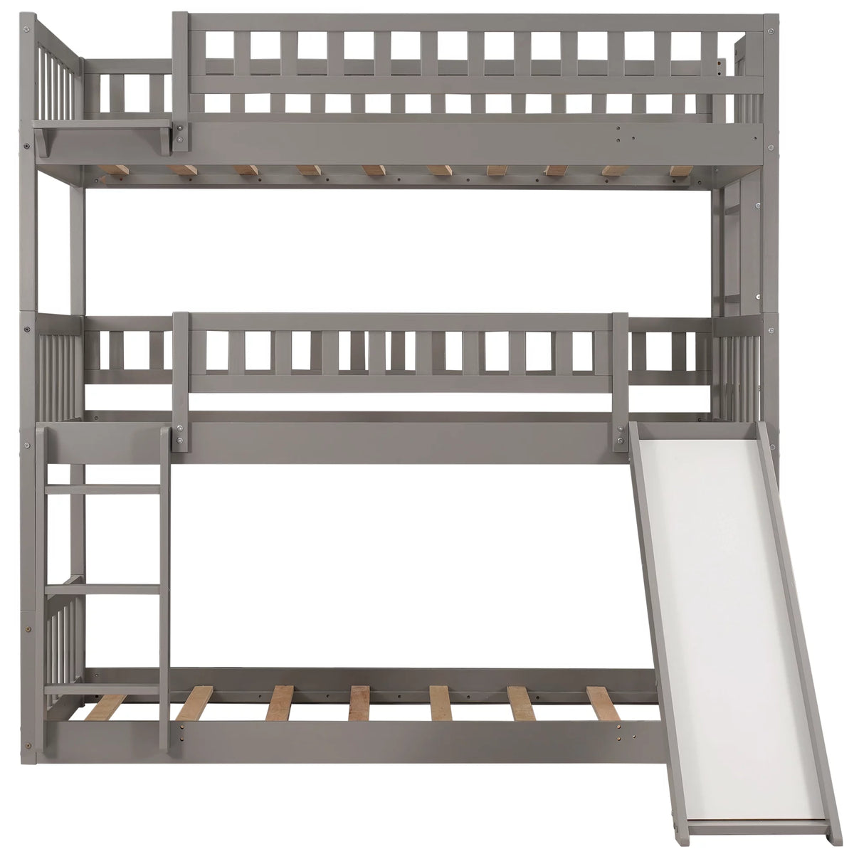 Triple Twin Bunk Bed with Built-in Ladder and Slide Y38321