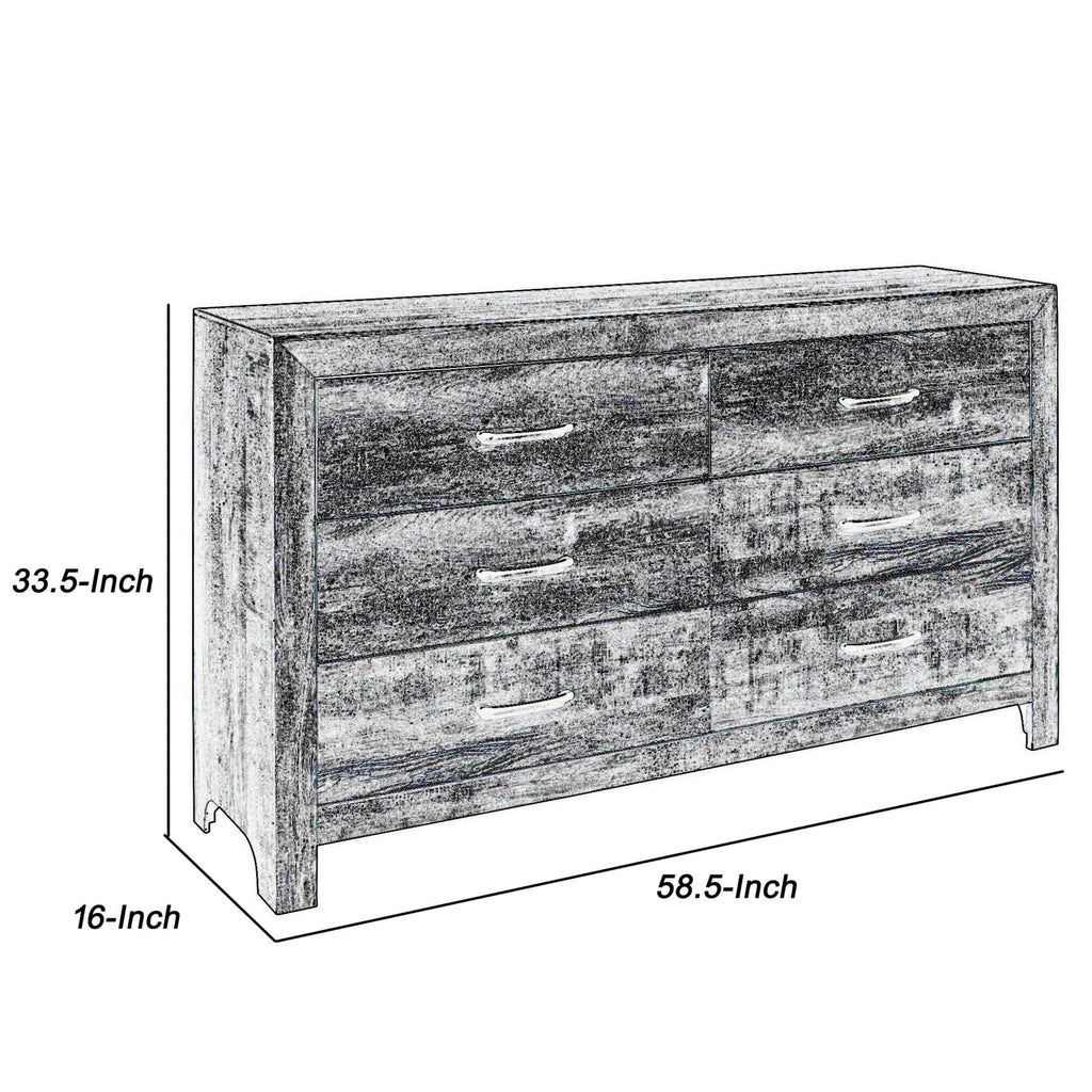 6 Drawer Rustic Wooden Double Dresser with Block Legs L80406