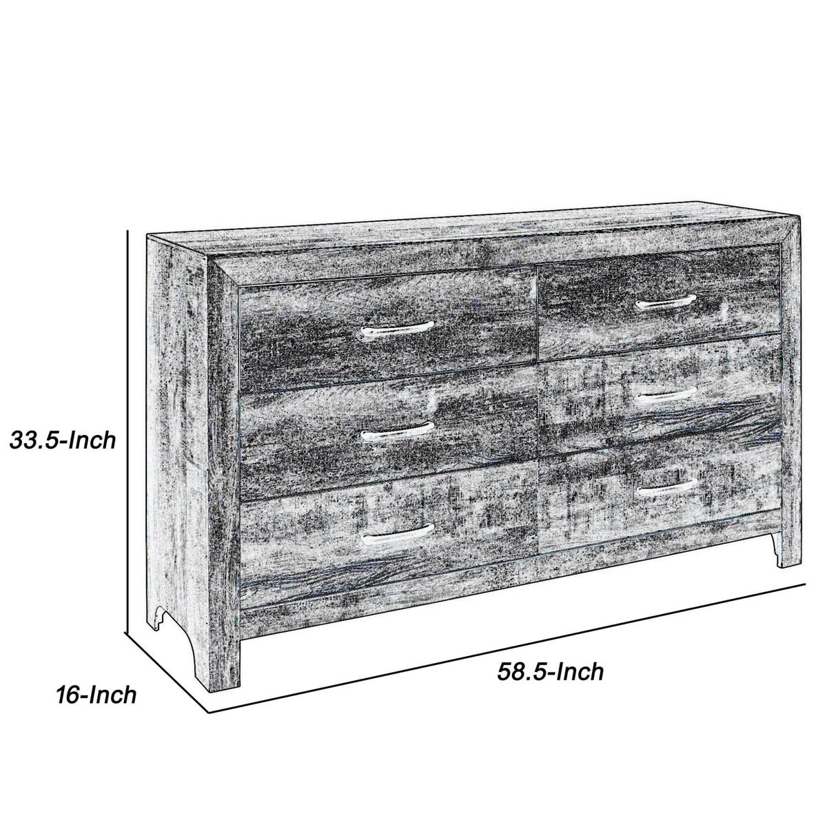 6 Drawer Rustic Wooden Double Dresser with Block Legs L80406