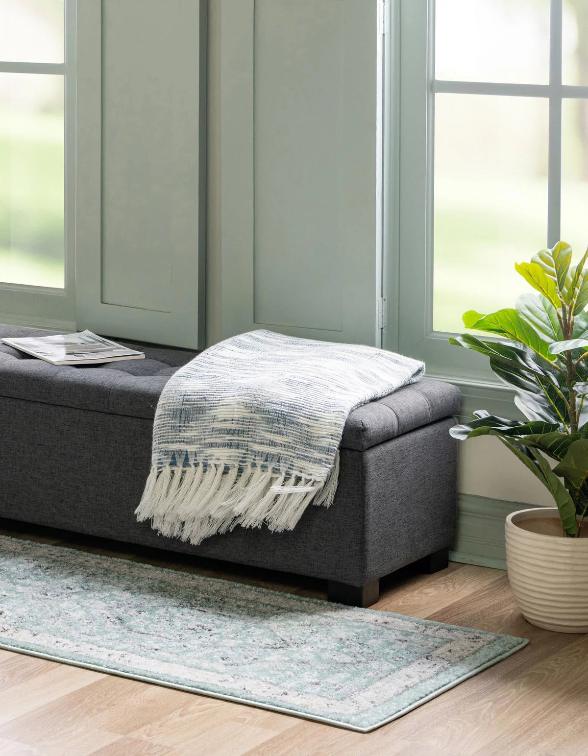 8 Ft Runner Aqua Medium-Pile Rug E791