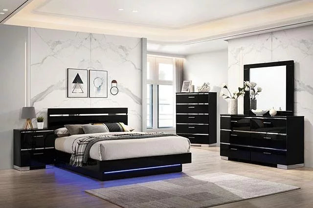 Black Solid Wood 3pcs Bedroom Set Q615